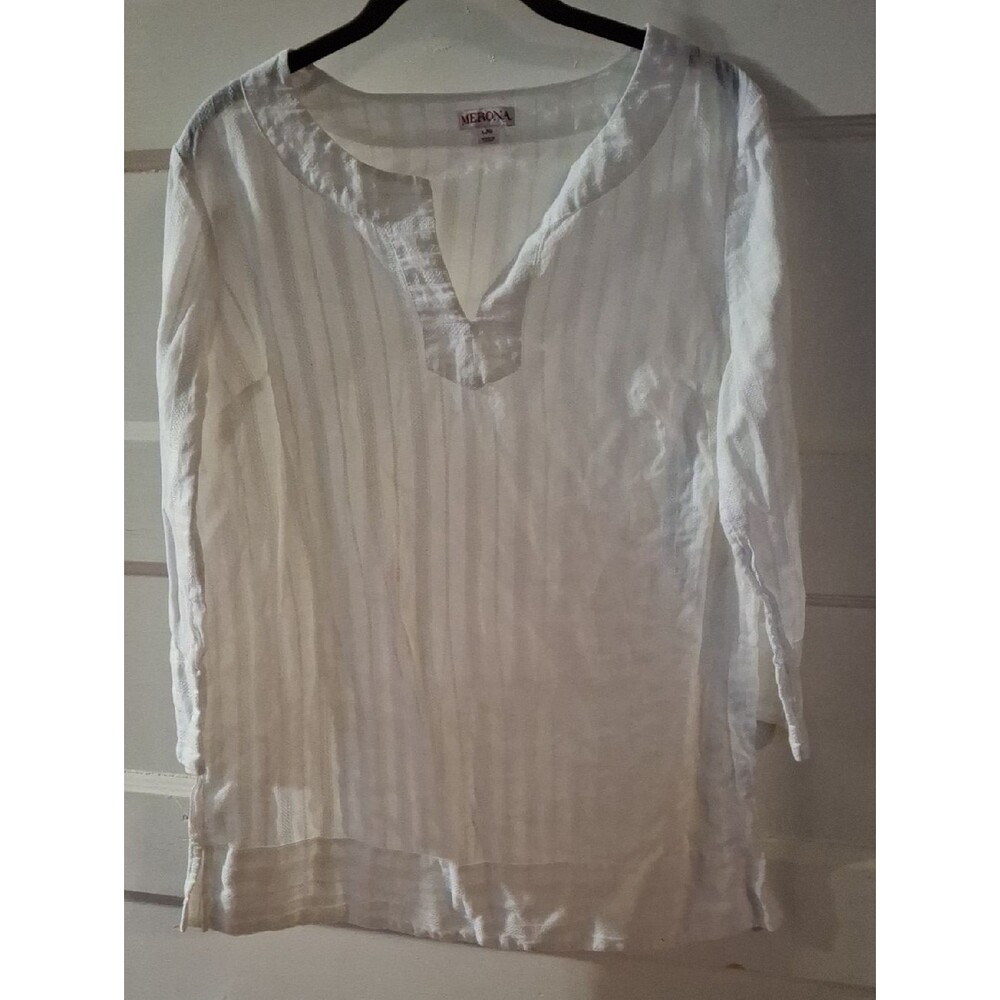Merona White Textured Split-Neck Tunic (Mis340)